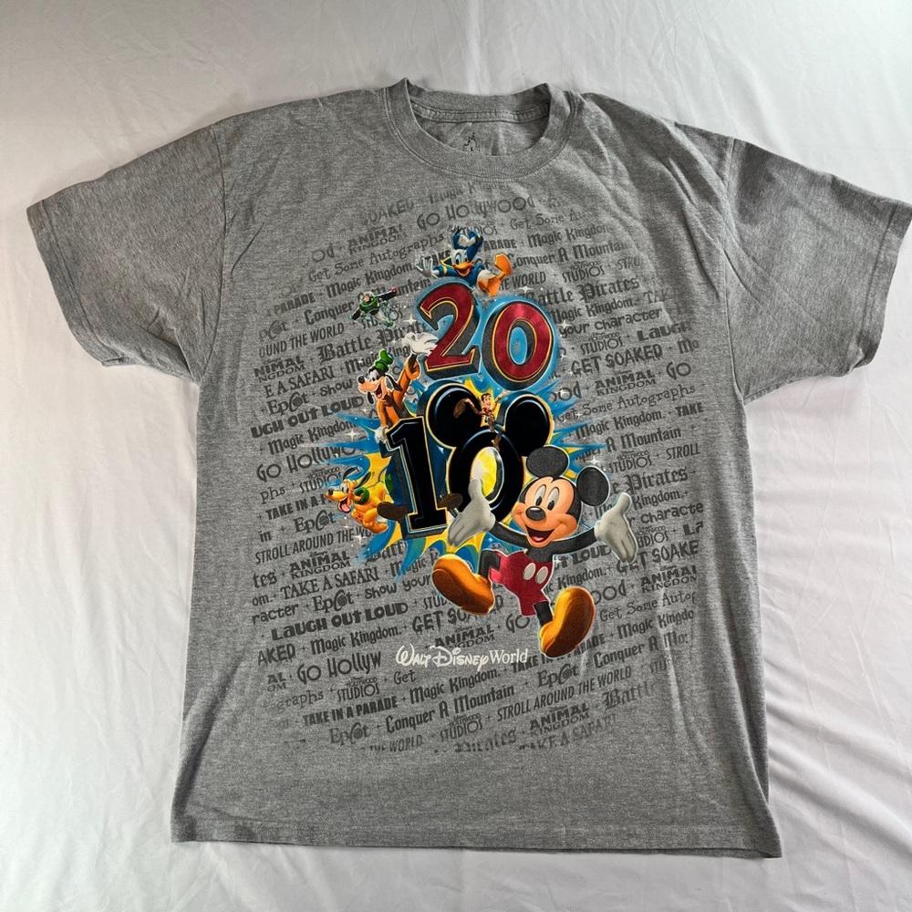 Men's Disney World Hanes 2010 Gray Short Sleeve Graphic Print T-Shirt Size Large